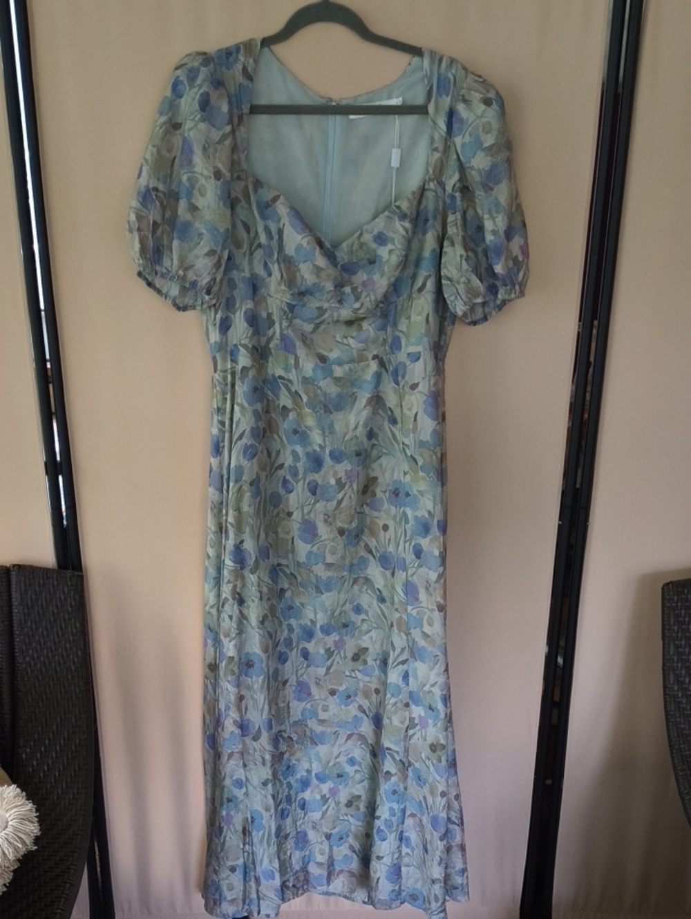 NWT ASTR THE LABEL Pale Blue Floral Maxi Dress with Puff Sleeves Size XL